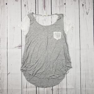 Hippie Rose Gray White Lace Pocket Tee Tunic Top Size Junior’s XL